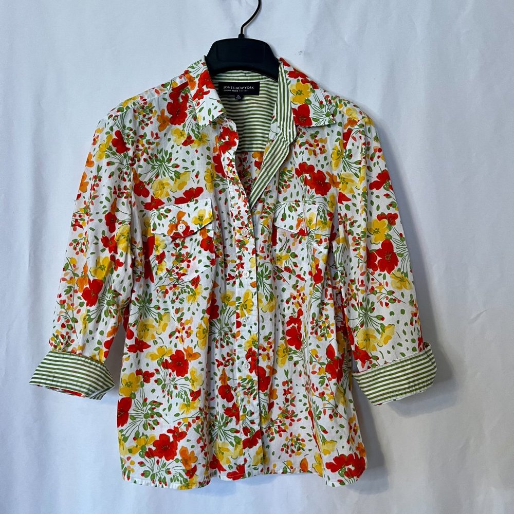 EUC Jones New York Floral Elbow Sleeve Size Petite Large